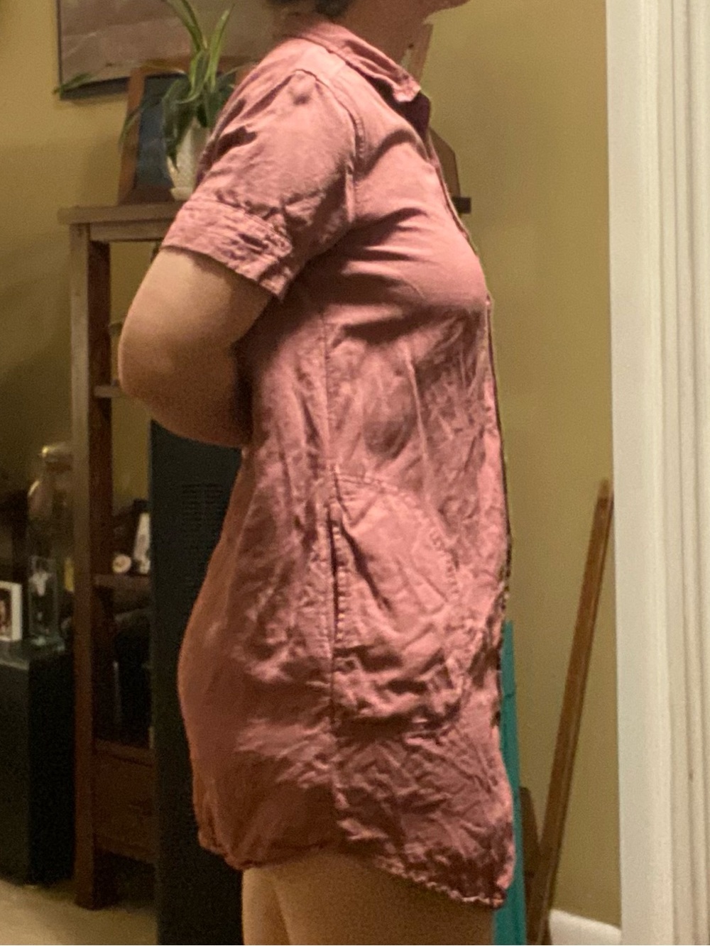 Dusty pink button up linen mini dress shirt dress - Picture 4 of 11